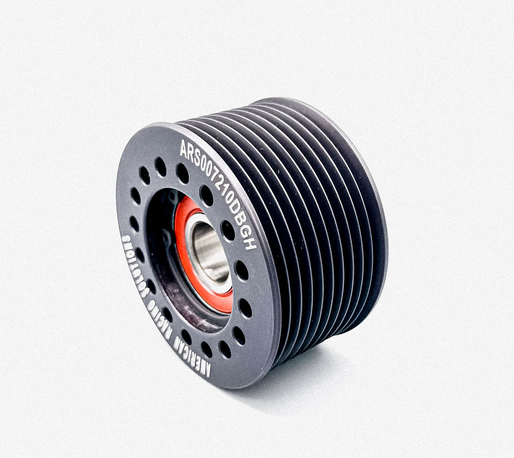 Billet 72mm 10 Rib Grooved Double Bearing Pulley - Black